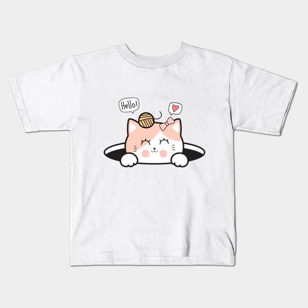 Lovely Cute Cat Kids T-Shirt by Lovely Arts